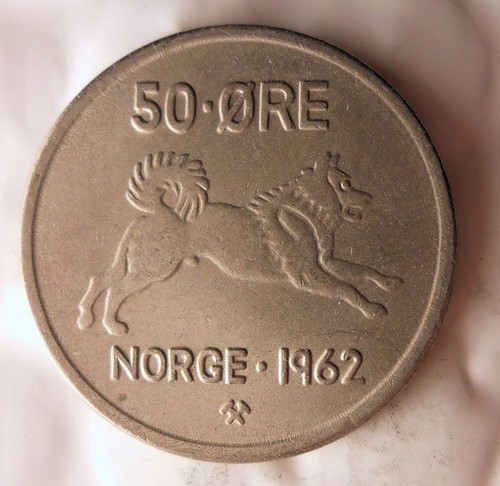 1962 norway 50 ore - excellent vintage coin - bargain bin #152