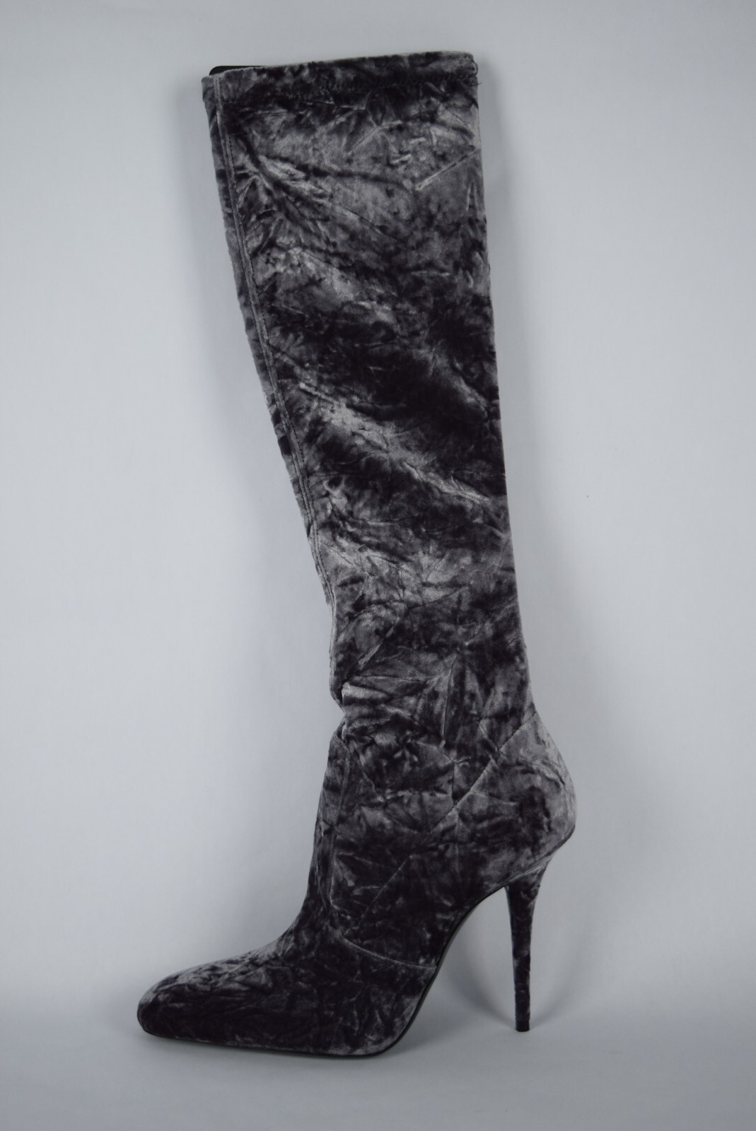 Stivali alti velluto alti nuovi con scatola ysl Saint Laurent Ella 110 ginocchio taglia 40 grigio fresco