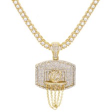 Mens Gold Plated Iced Out CZ Basketball Hoop Pendant 24" Tennis Chain TMP 712 G
