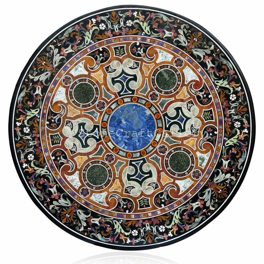 48-Inch Marble Coffee Table with Semi-Precious Stone Pietra Dura Inlay Work