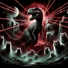 Scary Dinosaur With Lasers, Ghosts And Cats Digital Image Photo Picture