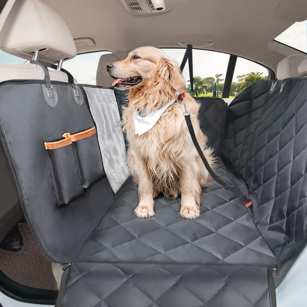 Dog Car Seat Cover for Back Seat, Waterproof Dogs Hammock with Mesh Window  and P