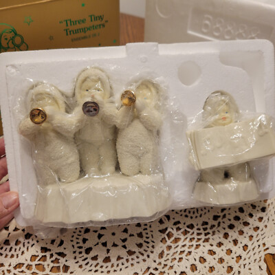 1998 Dept 56 Snowbabies Winter Celebration THREE TINY TRUMPETERS Set Of 2 NEW