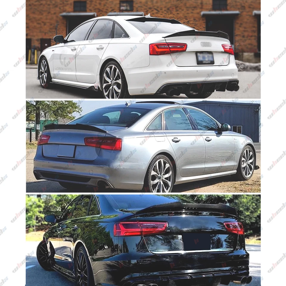 GLOSSY BLACK FOR 2012-2018 AUDI A6 S6 C7 C7.5 PSM HIGH KICK TRUNK SPOILER WING - Image 2 of 4