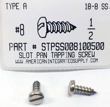 #8x1/2 Pan Head Slotted Tapping Screws Stainless Steel (50)