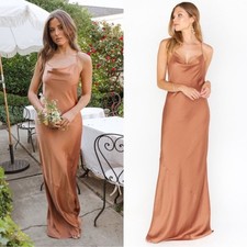 Show Me Your Mumu Tuscany Slip Maxi Dress in Copper Luxe Satin Size Medium