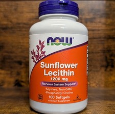 NOW Sunflower Lecithin 1200 mg with Phosphatidyl Choline 100 Softgels Non-GMO