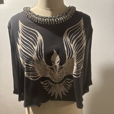 3.1 Phillip Lim Black Silk Beaded Whimsical Glam Blouse Top cropped Phoenix