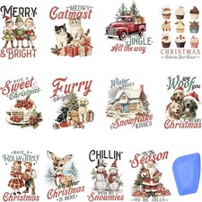 24 Sheets Vintage Christmas Rub on Transfers for Crafts, Rub on Transfers Christ