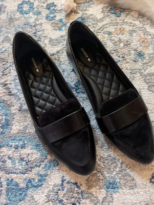Birdies Women's Black Leather Quilt Cushion Slip-On Loafer Flats 9.5 Work Office