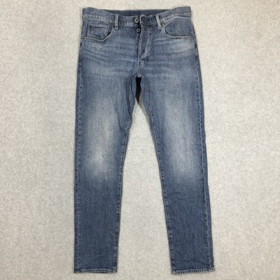 G-STAR Raw 3301 Slim Jeans Mens 34x32 Medium Wash Stretch Button Fly Faded