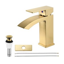 Brass Waterfall Bathroom Faucet with Extra Large Rectangular Spout, Deck Plat...