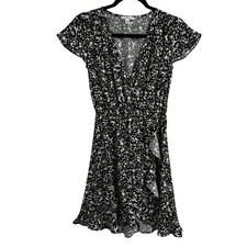 J. Crew Mercantile Faux Wrap Dress XXS Black White Ruffle