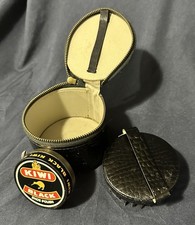 Vintage Kiwi Shoe Shine Compact W Crushed Leather Faux Crocodile Case