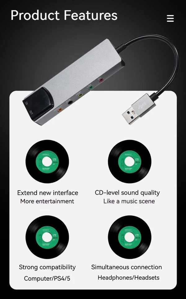 Scheda Audio Usb Ottica Spdif Pc Supporto Esterno Ac-3 Dts 5.1 Canali - Immagine 3 di 4