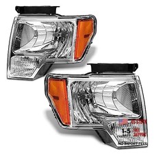 Headlight Assembly Compatible with 2009-2014 Chrome Housing Amber Reflector