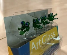 LS Arts Glass Hors D’ Oeuvre Cocktail Forks Alligators S/4 Handcrafted