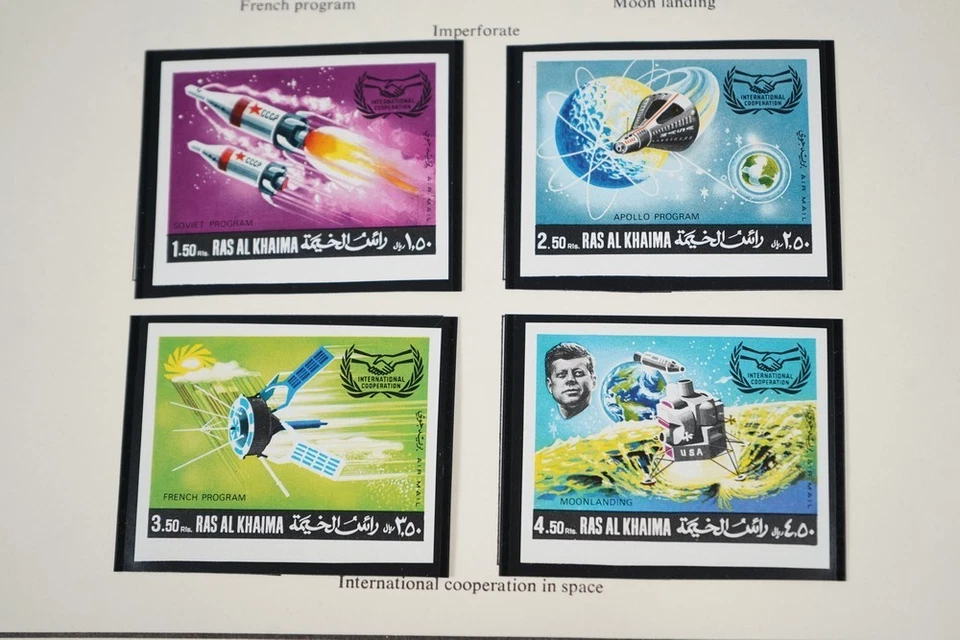 RAS AL KHAIMAH & ST. VINCENT JFK COLECCIÓN DE 110+ SELLOS Y 70+ HOJAS EN ÁLBUM Foto 3 de 4