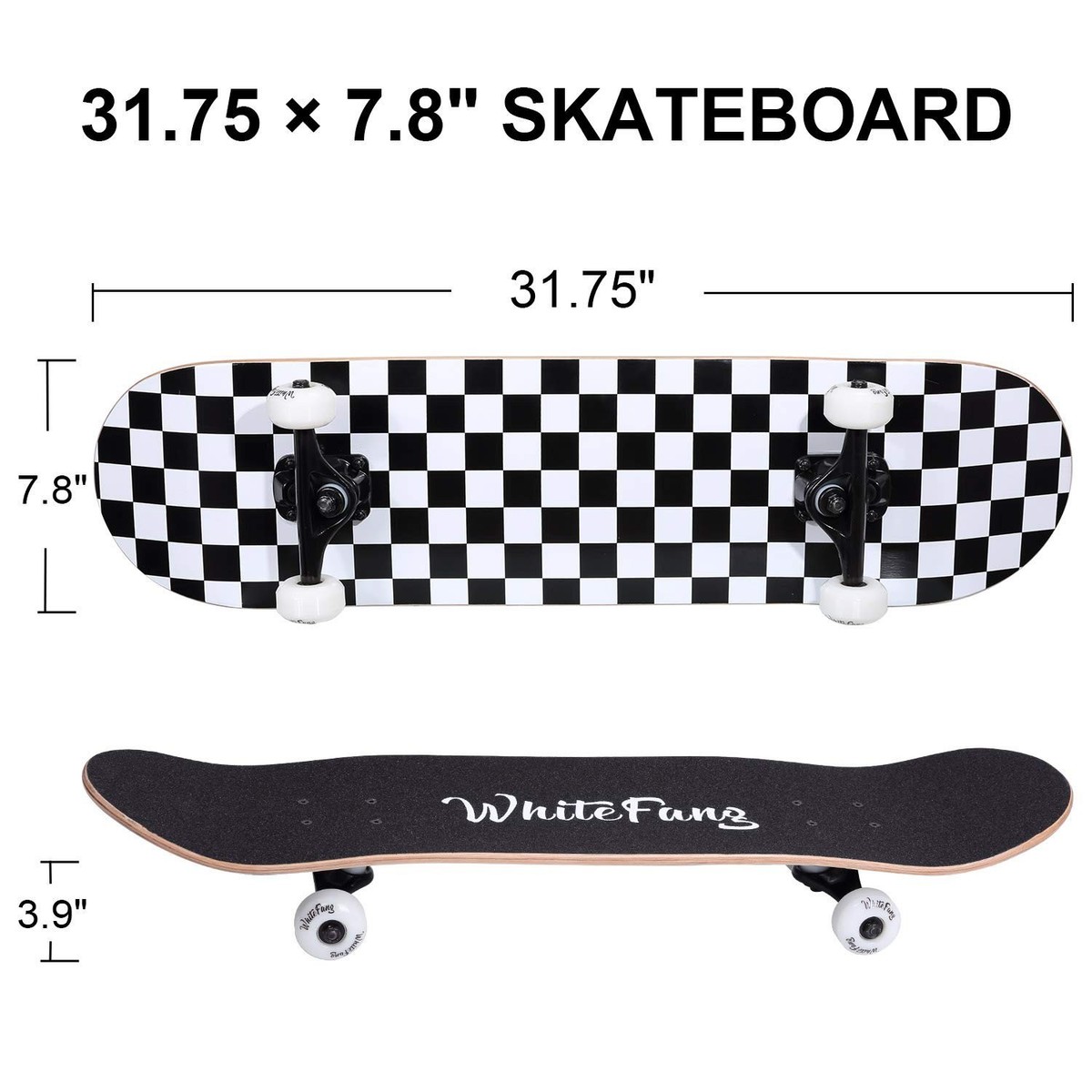 WhiteFang Skateboards For Beginners, Complete Skateboard 31 X 7 88 7 Layer Canadian Maple Double Kick Concave Standard And Tricks Skateboards For Kids And Beginners Letters - View #9