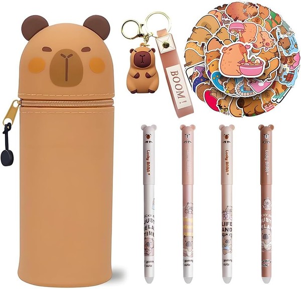 Capybara Silikon FedermäPpchen Ausziehbar Und Faltbar, Mit Radierbarer Stift-image