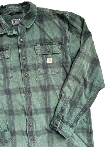 Camisa Carhartt Para Hombre Pesada Calce Suelto Franela Manga Larga Verde Talla XL - Imagen 3 de 10