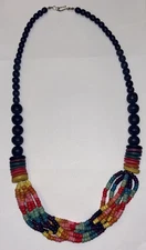 Vintage Multi-Strand Wood Beaded Necklace Rainbow Colorful Estate Find 28”