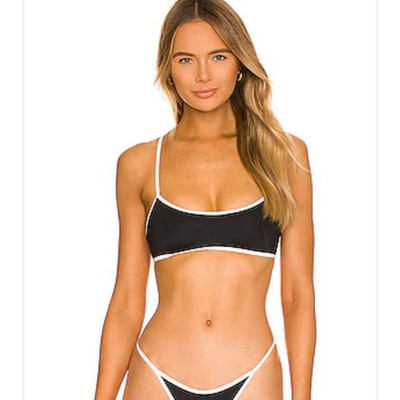 L*Space Pamela Bikini Top in Black Cream Size Medium NWT Racerback