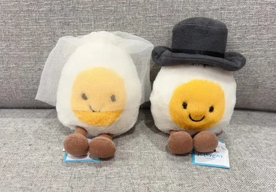 Jellycat Amuseables Boiled Egg Bride and Groom plush doll tags+dust bag 2pcs