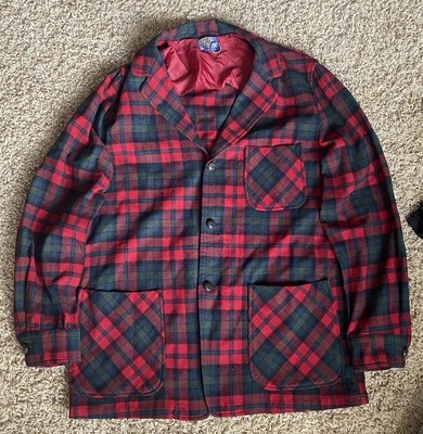 80s Vtg Pendleton Wool Jacket Coat Mens Sz M Red and green plaid