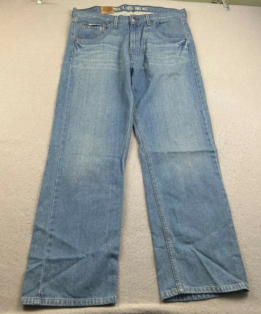 S 34x32 Blue Denim Cotton 5 Pockets Loose Straight Fit Leg N