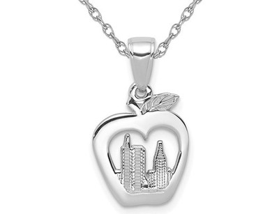 14K Weißgold New York Skyline Apfel Charm Halskette mit Kette