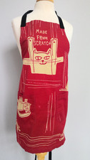 Cat "MADE FROM SCRATCH" Bib Apron Barn Red/Tan 2 Pockets Ties n Back Heavy Cotto