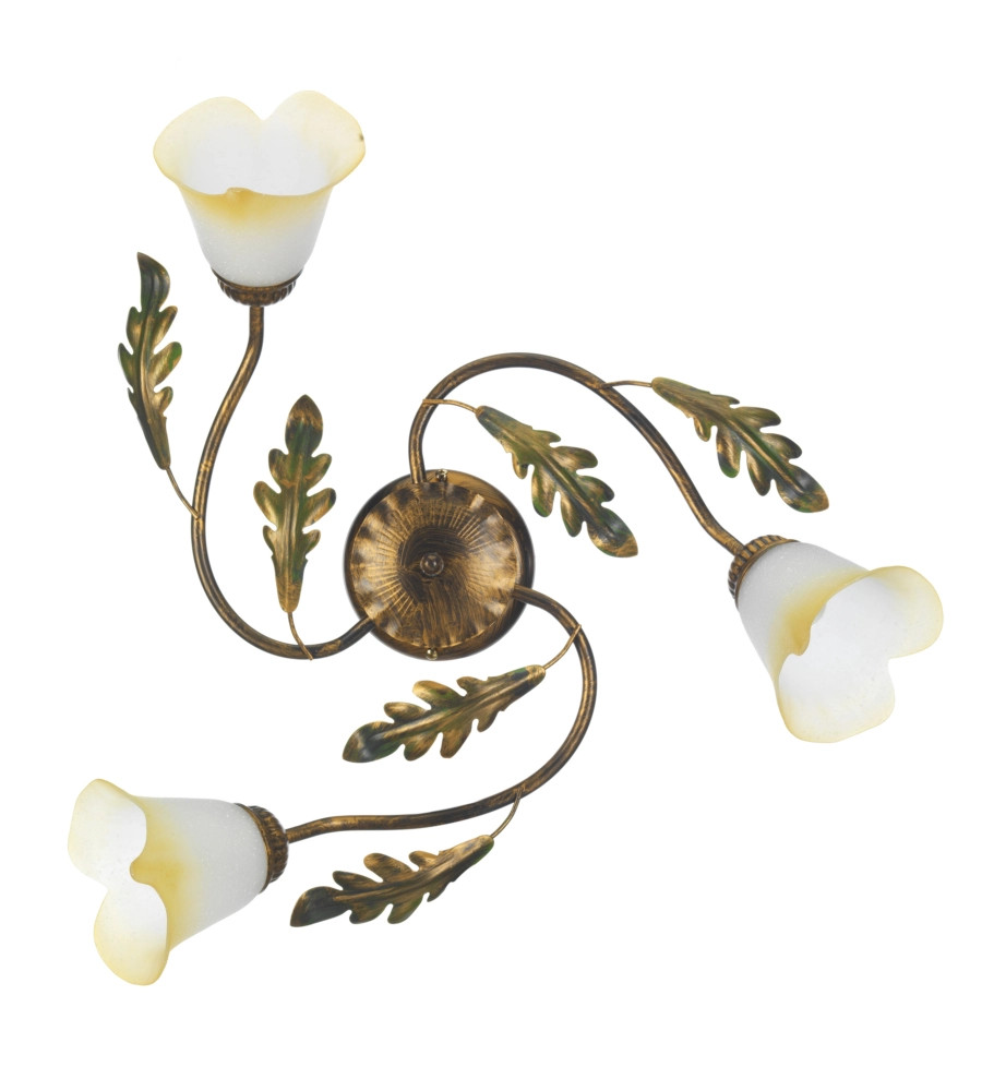 Plafoniera Economica Rustica 3 Luci E14 Ferro Vetro Quercia - Offerta