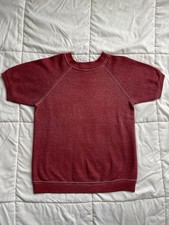 Vintage 60s Cotton Short Sleeve Sweatshirt Sz Medium Crewneck Raglan burgundy