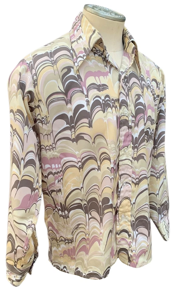 ANDY NEW YORK Vintage mid-70s Men's LS Polyester Disco Shirt - Sz L - Image 2 of 4