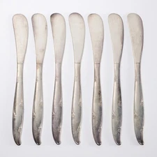 Oneida Silver Flower Flat Handle Butter Spreader Knife 7pc Lot 6.25"h