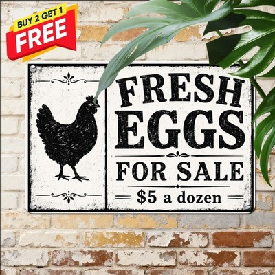 Fresh Eggs Dozen Hen Chicken Coop Barn Farm Metal Plaque