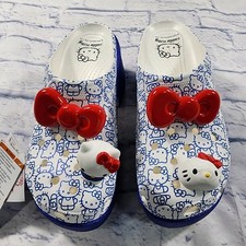 Crocs Hello Kitty Siren Clogs WOMENS 10 White Blue Metallic Soles Platform Heels