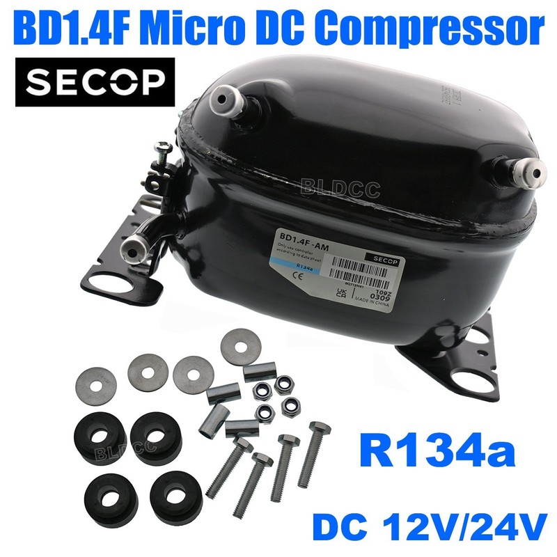 DC 12V/24V SECOP R134a BD1.4F Mini DC Compressor Car Refrigerator Freezer Fridge