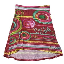 Desigual Womens Medium Red Pink Fun  Love Y2K Hi Low Stretch Skirt G11