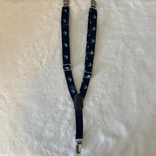 Boys Fish Print Suspenders Adjustable Navy Teal Y Back Preppy