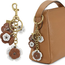 Leather Flower Bag Charm Brown Flower Keychain Cute Floral Leather Purse