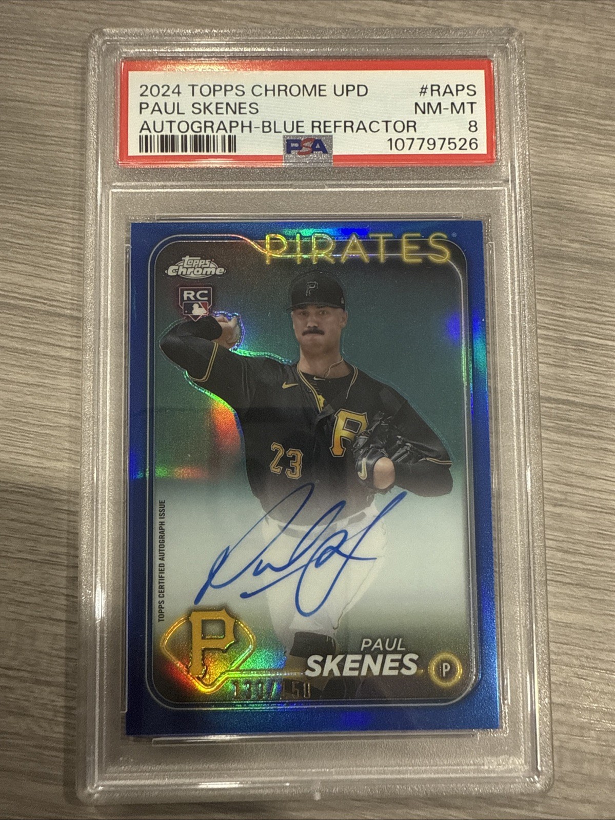 2024 Topps Chrome Update Series Autographs Paul Skenes #RA-PS (AU, RC) Blue /150