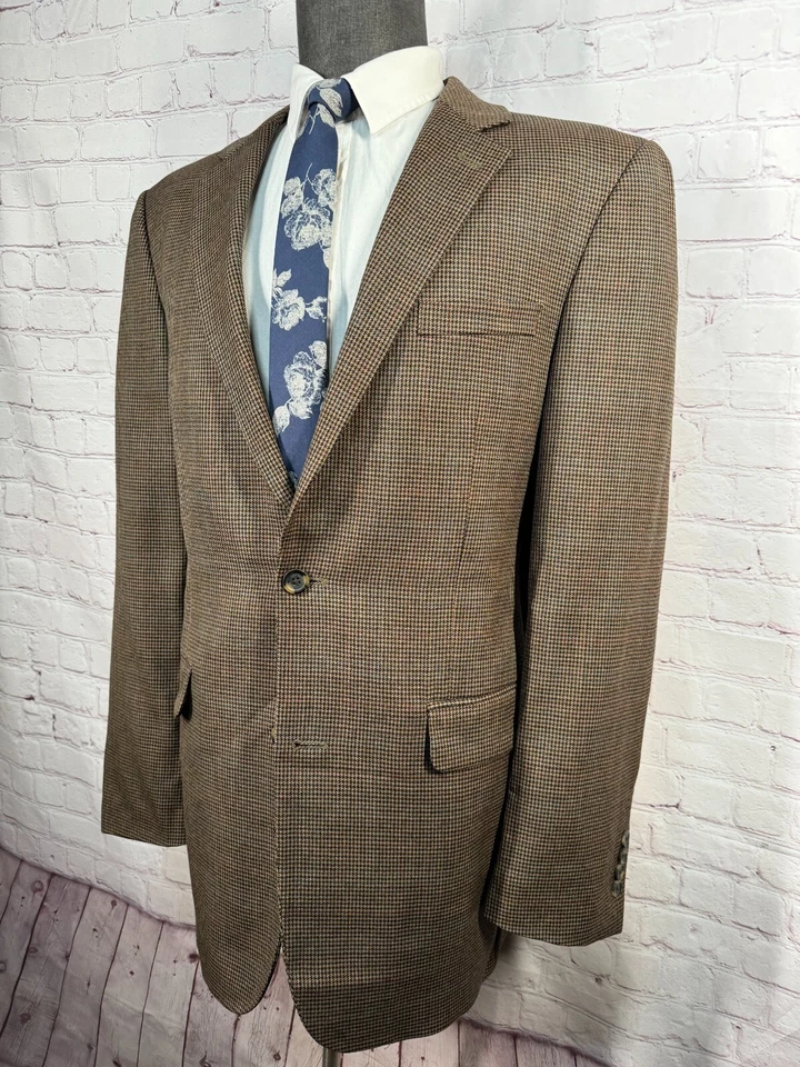 ANDREW FEZZA Hombres Marrón PATA DE GALLO CUADROS Lana Abrigo Deportivo Blazer Chaqueta 42L Foto 2 de 4