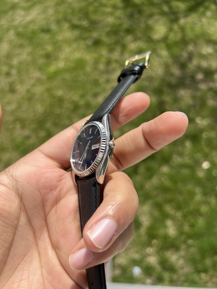 時計 PULSAR PM3105X1 leather Watch BLUE BLACK Pulsar unisex blue face with black leather strap watch | eBay