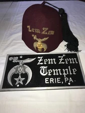 2 ZEM ZEM Hornets MASONIC SHRINER TEMPLE Erie PA FEZ Hat & LICENSE PLATE Car Tag