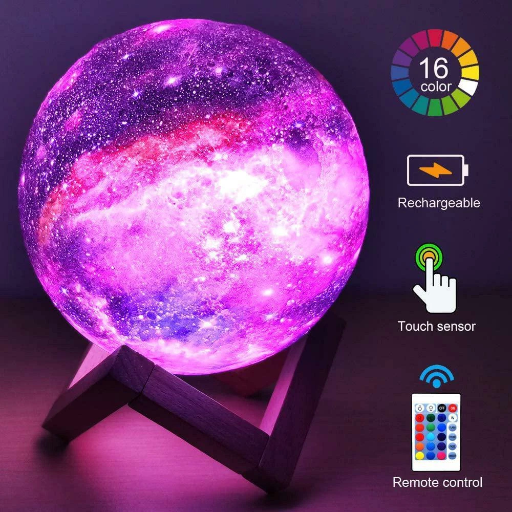 HYODREAM 3D Printing Moon Lamp Moon Light Kids Night Light 16 Color Change Touch