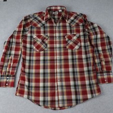 Ely Cattleman Shirt Mens Large Western Cowboy Rodeo Pearl Snap Plaid Long Sleeve