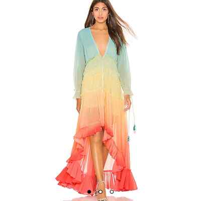 rainbow orange dress Maxi Dress Tiered Colorblock Rainbow Boho