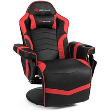Massage Gaming Recliner Reclining Racing Chair Swivel w/ Cup Holder & Pillow Red